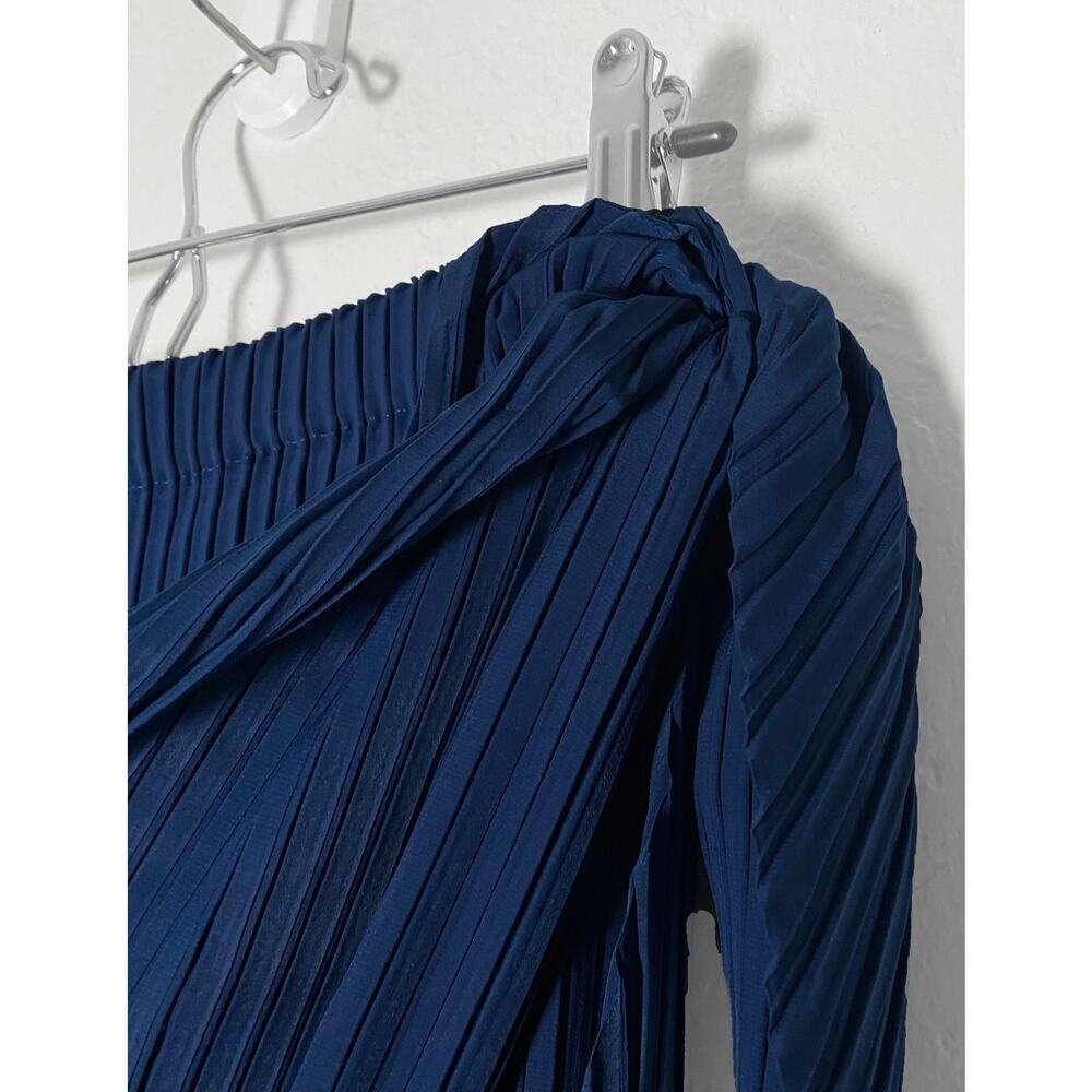 Issey Miyake Womens Blue Pleated Wide Leg Pants Side Sash Rounded Edge Lagenlook - Picture 5 of 15